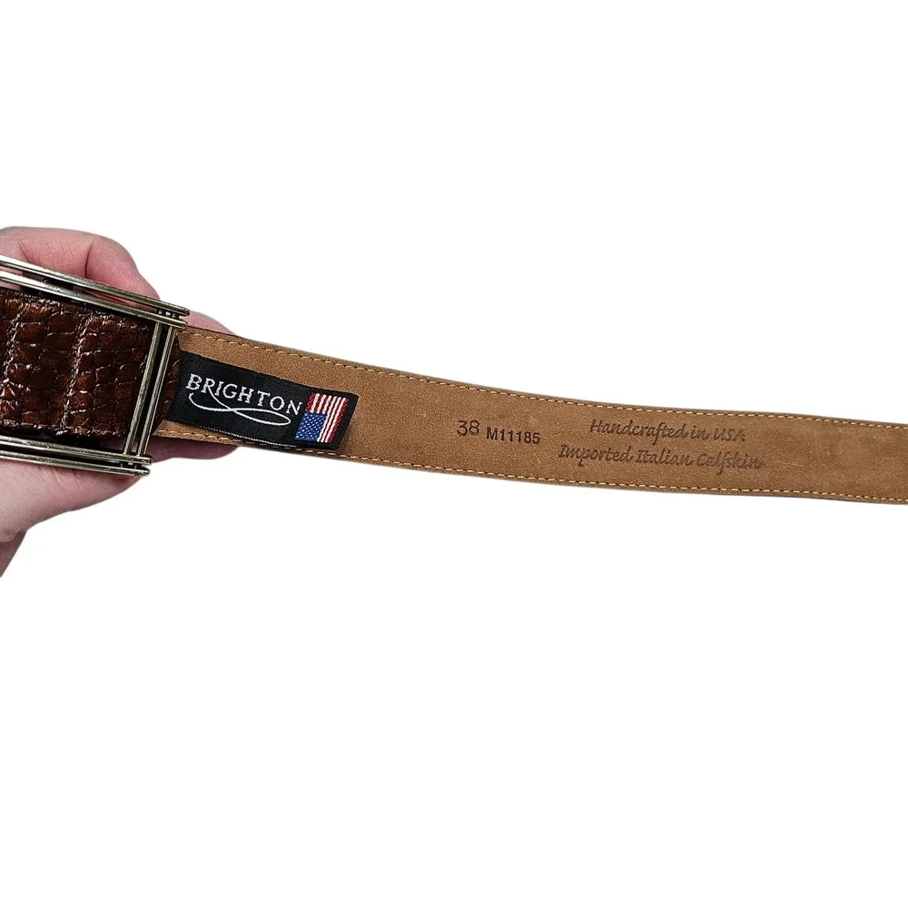 Brighton Belt Mens 38 Brown‎ Crocodile Embossed Leather Western Classic Luxury